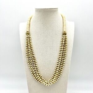 Stunning Vintage‎ Bovine Bone Beaded Necklace Multi Strand Statement Jewelry